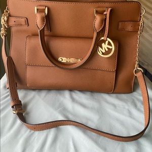 Authentic Michael Kors Brown medium leather hand tote or crossbody chain link